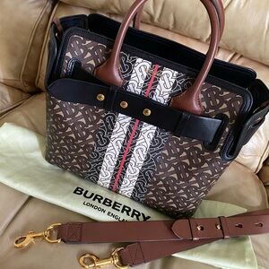 Burberry Belt Bag Satchel w/Strap Monogram Stripe E-canvas 2Way Leather COA